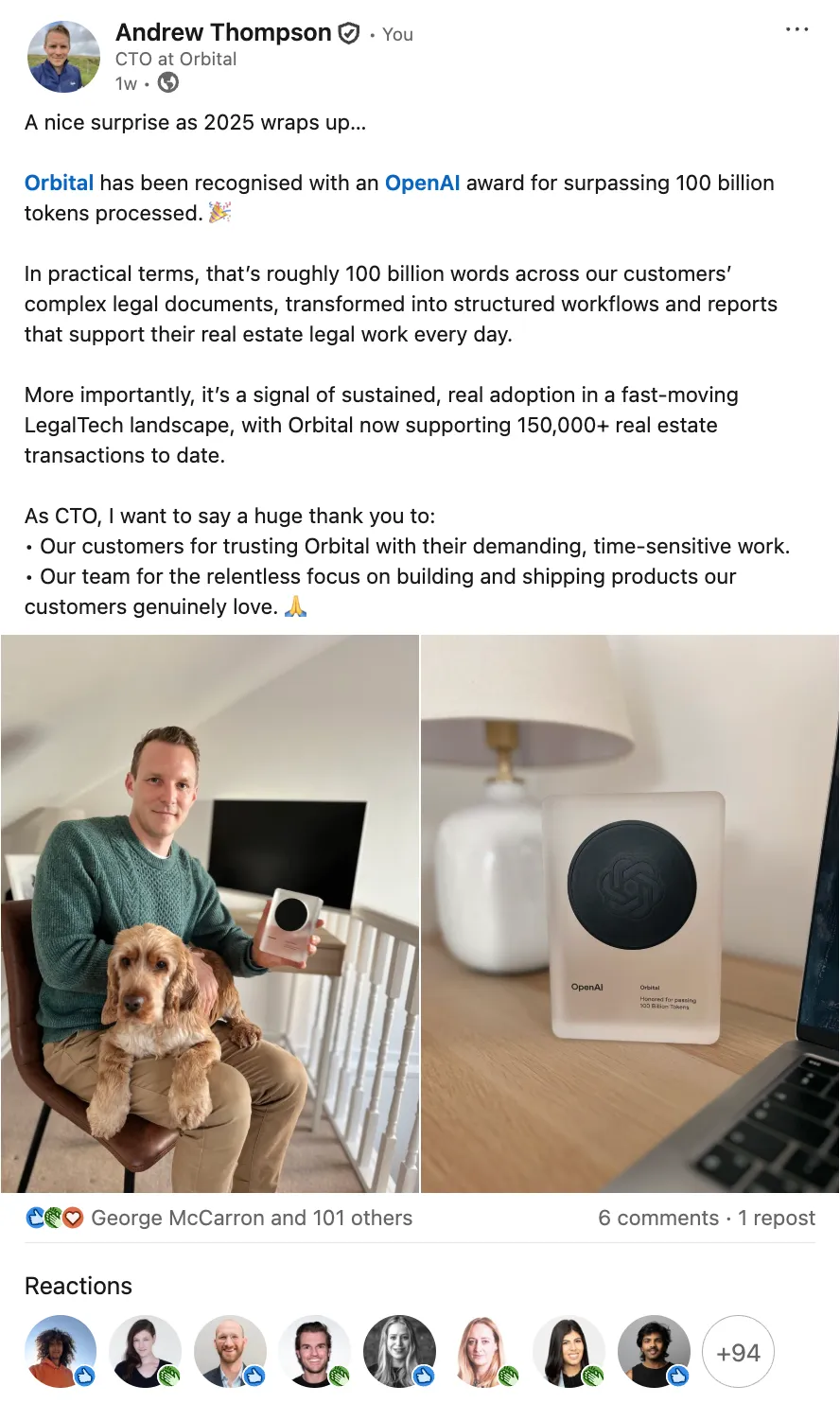 100 Billion Tokens Linkedin Post